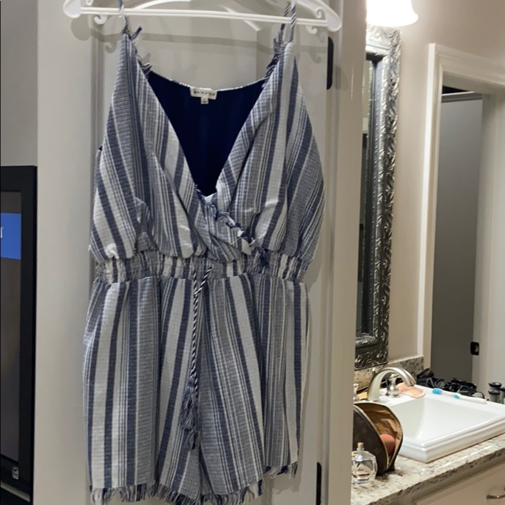 Size large blue and white romper